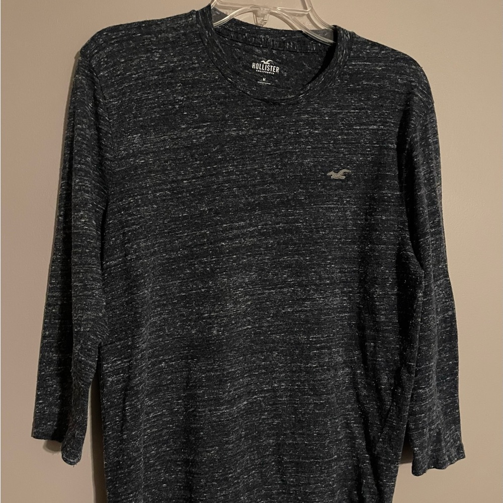 Hollister Casual T Shirt Gray 3/4 Sleeves Round Hem Mens Med